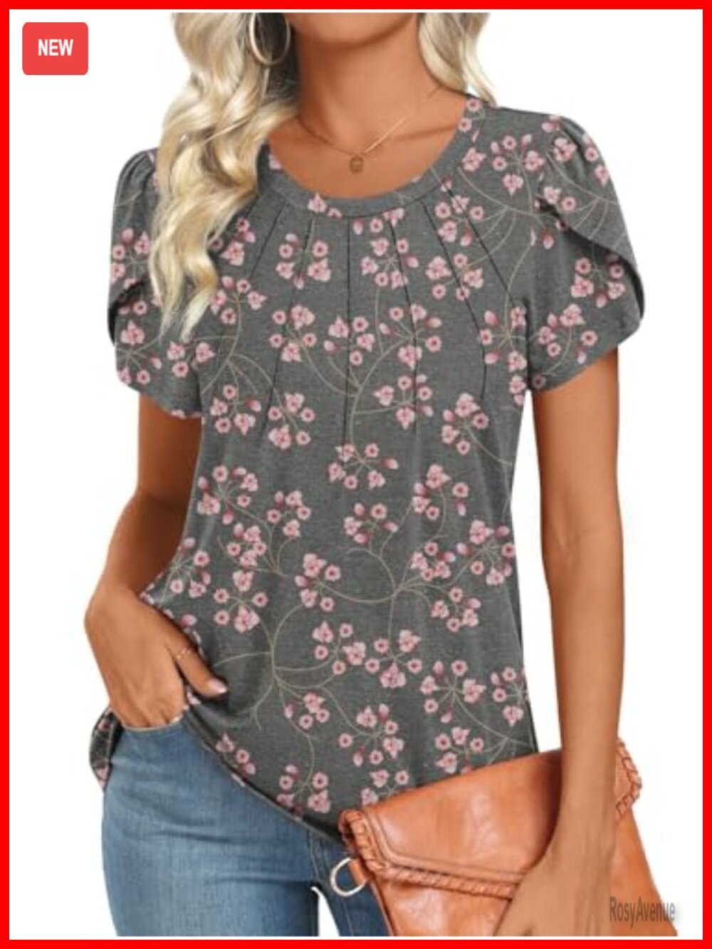 Womens Tunic Top Short Sleeve Pleated Front Casual Summer Blouse